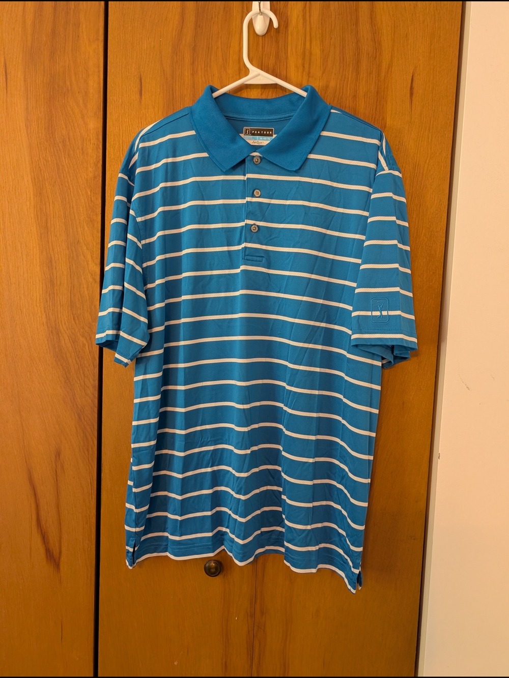PGA Tour Men’s Blue Striped Polo Shirt Size XL